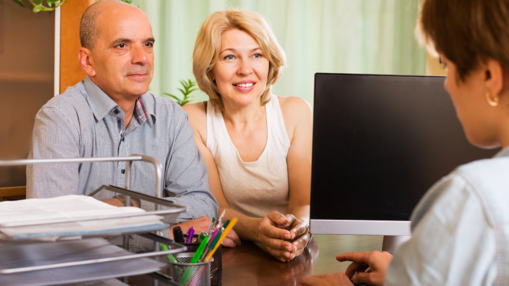 couple discussing account at bank