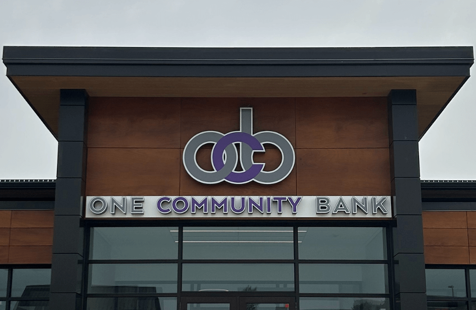 Photo of exterior One Community Bank sign
