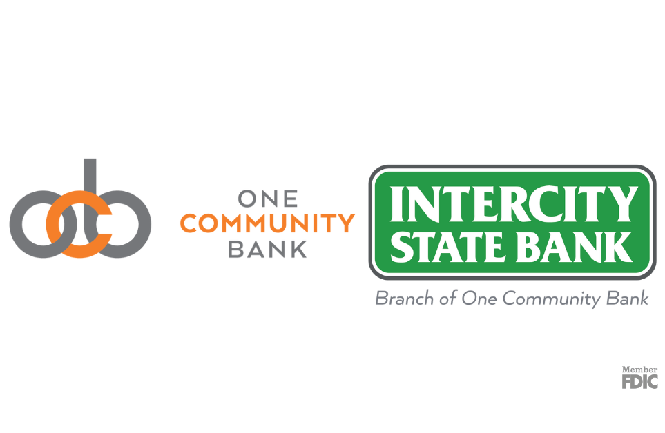 One Community Bank and Intercity State Bank - Branch of One Community Bank Logos side by side